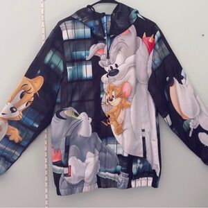 Adult Medium Looney Tunes Cartoon Character zip up windbreaker - Black and White